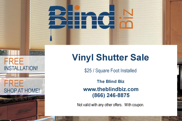 Vinyl Shutter Sale $25 / Square Foot Installed
